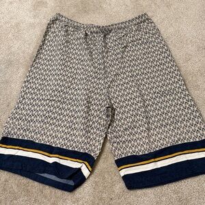 Patterned Shorts with Navy and Yellow Accents